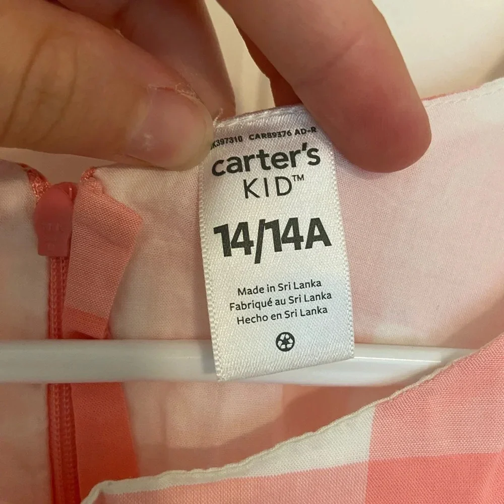 EUC | Carter’s girl’s pink‎ plaid bow strap dress — size 14